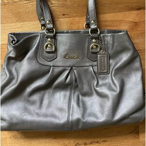 Coach pewter shoulder bag with long strap included